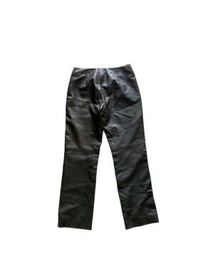 Margaret Godfrey Dark Army Green Straight-Leg Leather Pants